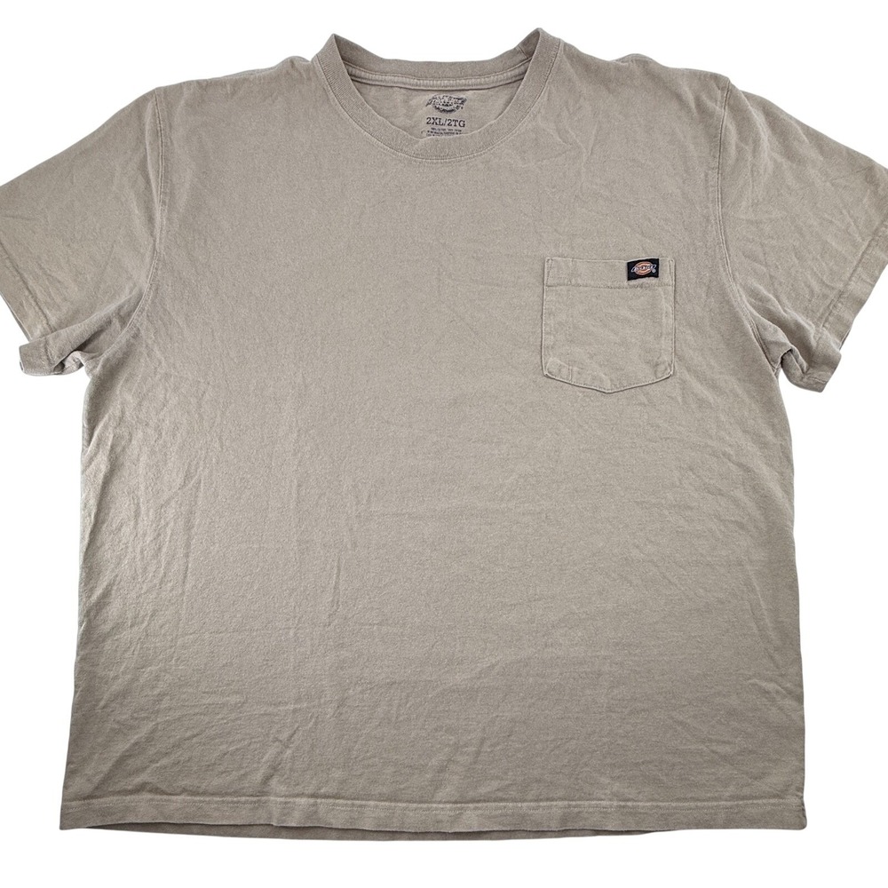 Dickies Men's T-Shirt 2XL‎ Khaki Tan Short Sleeve Pocket Workwear